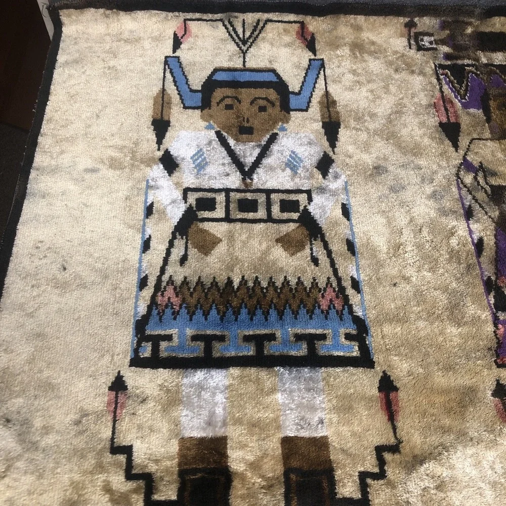 Vintage Woven Rug Native American Wall Hanging Wool ? 26 X 48